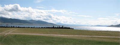 Terkhiin Tsagaan Lake. Dozens and dozens of rock shrines have been built at this beautiful lake.