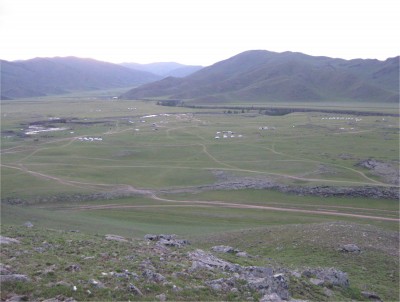 View from above, near the highest waterfall in Mongolia.