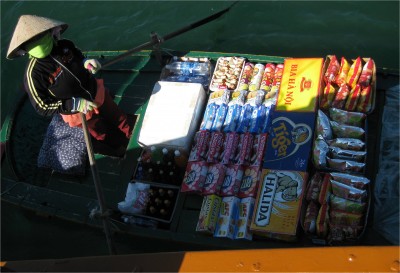 Halong Bay has thousands of tourists, hundreds of boats to move them around, and dozens of small time vendors selling Oreos and beer. I saw more Oreos and Ritz (both Kraft) in Vietnam than any other American products.