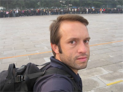 Realizing I was on a super tight schedule, I didn't have time to stand in the enormous line to see Chairman Mao. You can see I had to tug around my backpack all day. I was still in the same shirt...