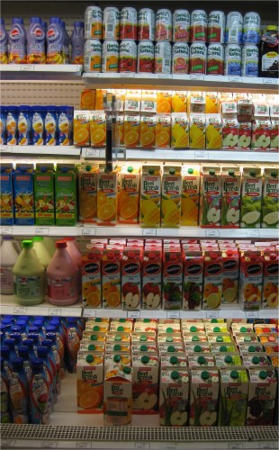 In a high-end Malaysian grocery store. I liked how the juices were so orderly as to type and size.