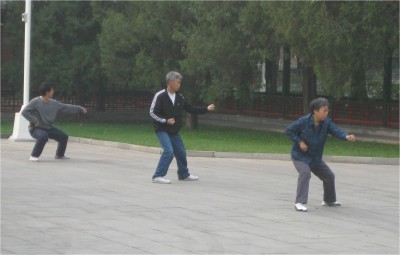 I made my way over to a park by the Forbidden City, where folks were doing morning Tai Chi (or some other sort of martial art/calisthentic).